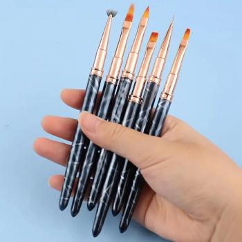 Wholesale custom metal nail brush 3D pink pattern synthetic nylon nail art brush nail brush set
