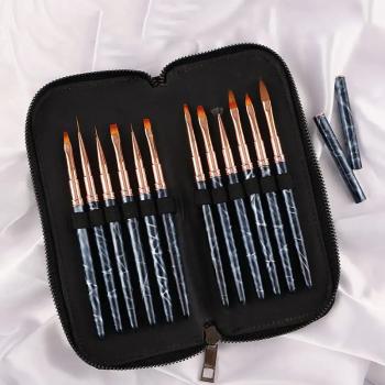 Wholesale custom metal nail brush 3D pink pattern synthetic nylon nail art brush nail brush set