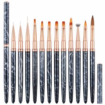 Wholesale custom metal nail brush 3D pink pattern synthetic nylon nail art brush nail brush set