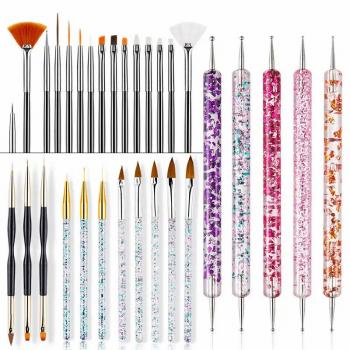 2024 Nail Art Brush Set UV Gel Painting Rhinestone Dotting Pen Nail Drawing Brush Manicure Tools Nail Art Decorations Design