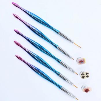 Holographic Handle Synthetic Hair Extra Thin Liner Manicure Painting Pen Tool Oval Gel Nail Brush