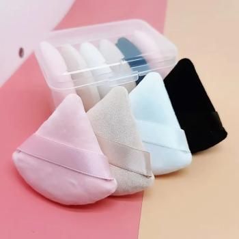 Private Label Logo Long Handle Supper Soft Wedge Flocking Cotton Bb Cream Makeup Loose Powder Puff Triangle