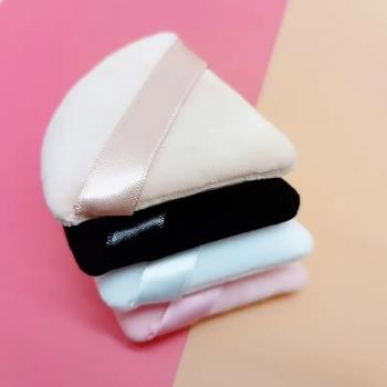 Private Label Logo Long Handle Supper Soft Wedge Flocking Cotton Bb Cream Makeup Loose Powder Puff Triangle