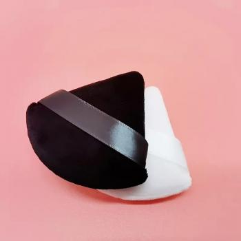 Private Label Logo Long Handle Supper Soft Wedge Flocking Cotton Bb Cream Makeup Loose Powder Puff Triangle