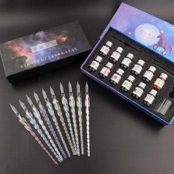 New 3pcs Handmade Rainbow Glass Dip Pen Crystal Glass Pen Calligraphy Signature Pen