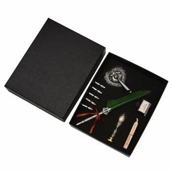 New Feather Pen set with 5 nibs 1 ink pen holder calligraphy retro carving wedding gift sign dip pen