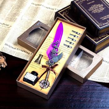 Feather Pen Calligraphy Pen and Ink Set Antique Refillable Writing Quill Ink Dip Pens for Writing