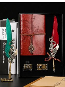 Retro Vintage Calligraphy Feather Dip Pen Writing Ink Set Stationery Quill Fountain Pens Creative Vintage Pen