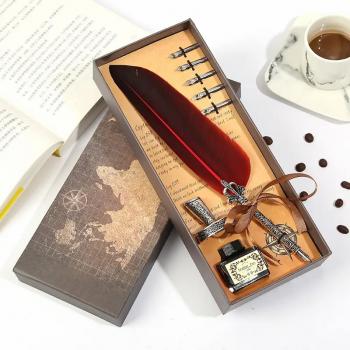 New Product Feather Pen Quill Antique Dip Pen Set Calligraphy Feather Dip Quill Pen Set with 5 Replacement
