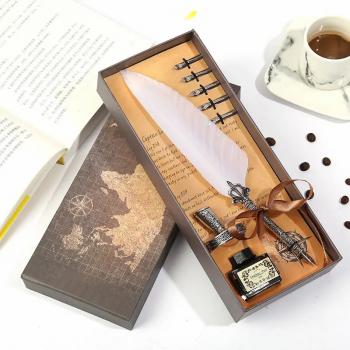 New Product Feather Pen Quill Antique Dip Pen Set Calligraphy Feather Dip Quill Pen Set with 5 Replacement