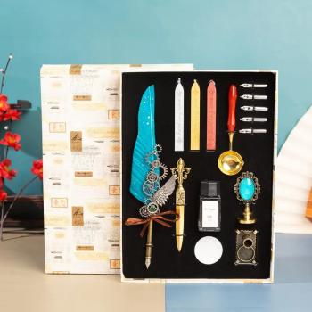 New Fountain Pen Set Owl Feather Pen Gift Box Retro Dip Pen Stationary Supplies Back To School