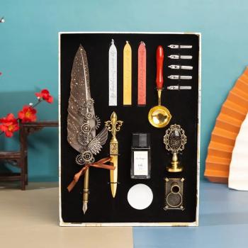 New Fountain Pen Set Owl Feather Pen Gift Box Retro Dip Pen Stationary Supplies Back To School