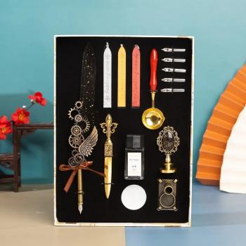 New Fountain Pen Set Owl Feather Pen Gift Box Retro Dip Pen Stationary Supplies Back To School