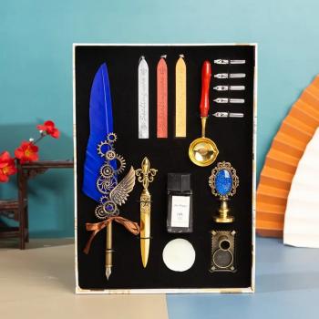 New Fountain Pen Set Owl Feather Pen Gift Box Retro Dip Pen Stationary Supplies Back To School