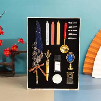 New Fountain Pen Set Owl Feather Pen Gift Box Retro Dip Pen Stationary Supplies Back To School