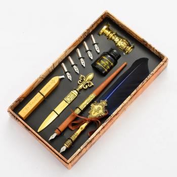 New product arrival calligraphy pen vintage feather fountain pen gift set with seal wax stamp