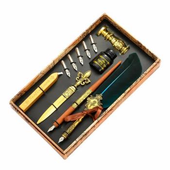 New product arrival calligraphy pen vintage feather fountain pen gift set with seal wax stamp