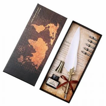 ew Product Handy natural goose feather quill pen wedding gift feather fountain pen set
