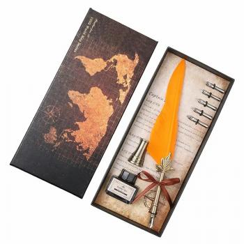 ew Product Handy natural goose feather quill pen wedding gift feather fountain pen set