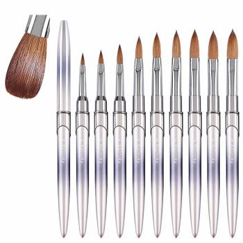 2023 New Carved Chocolate Gradient Metal Nail Brush Kolinsky Hair Customizable Logo Crimped Sable Nail Brush