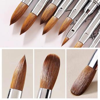 2023 New Carved Chocolate Gradient Metal Nail Brush Kolinsky Hair Customizable Logo Crimped Sable Nail Brush