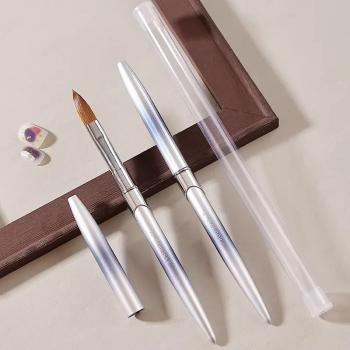 2023 New Carved Chocolate Gradient Metal Nail Brush Kolinsky Hair Customizable Logo Crimped Sable Nail Brush