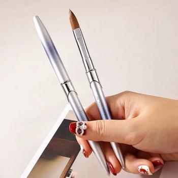 2023 New Carved Chocolate Gradient Metal Nail Brush Kolinsky Hair Customizable Logo Crimped Sable Nail Brush