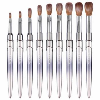 2023 New Carved Chocolate Gradient Metal Nail Brush Kolinsky Hair Customizable Logo Crimped Sable Nail Brush