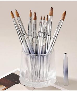 2023 New Carved Chocolate Gradient Metal Nail Brush Kolinsky Hair Customizable Logo Crimped Sable Nail Brush