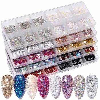 New Wholesale Fashionable High Quality mix size box Colored Bling Swaroskis Crystal Glass Rhinestones For Nail Art