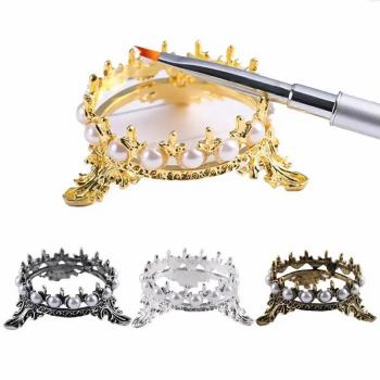Wholesale Top Quality Gold-Plated Nail Art Brush Holder Crown Shape Metal Alloy Nails Brush Rack 2024