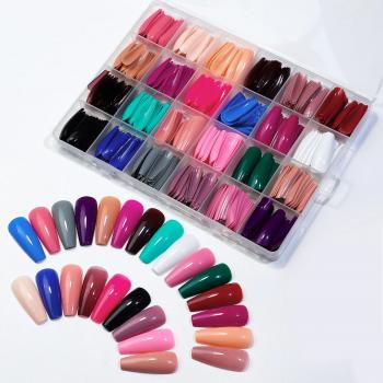 2024 Multi-color 24 in 1 Full Cover acrylic press on nail wholesale artificial fingernails false nails stick on nails bits