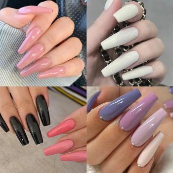 2024 Multi-color 24 in 1 Full Cover acrylic press on nail wholesale artificial fingernails false nails stick on nails bits
