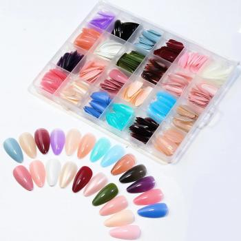 2024 Multi-color 24 in 1 Full Cover acrylic press on nail wholesale artificial fingernails false nails stick on nails bits