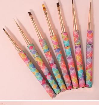 High Quality Foretrend New Glitter Fish Scale Metal Handle Liner Flower Ombre Brush Nail Art Nail Gel Nail Brush