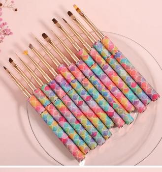 High Quality Foretrend New Glitter Fish Scale Metal Handle Liner Flower Ombre Brush Nail Art Nail Gel Nail Brush