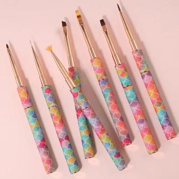 High Quality Foretrend New Glitter Fish Scale Metal Handle Liner Flower Ombre Brush Nail Art Nail Gel Nail Brush
