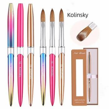 Custom Logo Kolinsky Nail Art Brush 100% Pure Kolinsky nail art liner brushes Metal Nail Art Brush Set