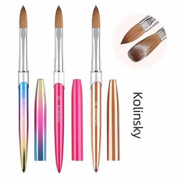 Custom Logo Kolinsky Nail Art Brush 100% Pure Kolinsky nail art liner brushes Metal Nail Art Brush Set