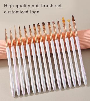 15pcs Nail Brush Set White Wooden Brush High Quality Customized Logo Packaging Manicurist 100% Kolinsky Gel Nail Art Brush Set