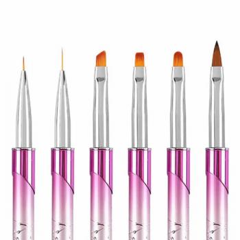 2023 New Metal 6 pcs Ice Flower Nail Art Tool Brush Set Painted Pull Line Flat Mouth Round Head Crystal Pen Brush