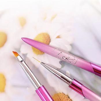 2023 New Metal 6 pcs Ice Flower Nail Art Tool Brush Set Painted Pull Line Flat Mouth Round Head Crystal Pen Brush