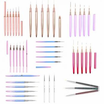 New Product Professional Detail Liner Brush Nail Art Set Metal Handle Acrylic Nail Liner Brush Set