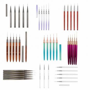 New Product Professional Detail Liner Brush Nail Art Set Metal Handle Acrylic Nail Liner Brush Set