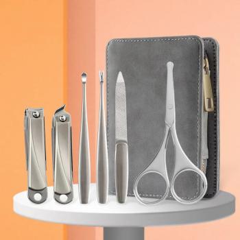 6PCS Nail Care Tools Stainless Steel Professional Pedicure Kit Travel Case Manicure Set Nail Clippers Kit
