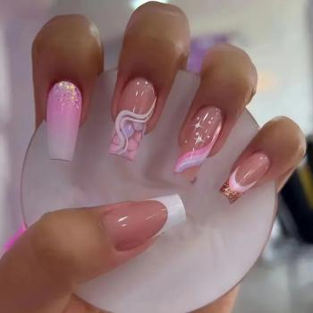 Custom 3D Strong Luxury French Style Long Fake Acrylic Nails Tips False Artificial 24 Nails Designer Press On Nails Wholesale
