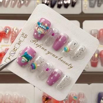 Factory Sale French Style Beautiful Fashion Design Acrylic Fake Nail Tips Elegant False Handmade Press On Nails Wholesale
