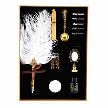 Luxury Fountain Pen Set Natural Ostrich Plume Dip Quill Pen Set Calligraphy Writing Dip Pen