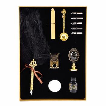 Luxury Fountain Pen Set Natural Ostrich Plume Dip Quill Pen Set Calligraphy Writing Dip Pen
