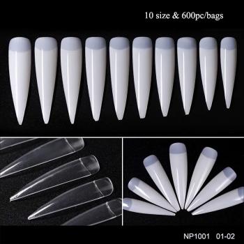 Natural long Sharp False Pointy Artificial Nails tips Long Custom Transparent False Press on Finger Nails Tips